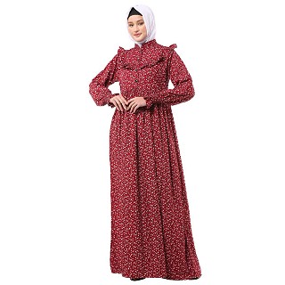 Summer full sleeves printed maxi dress- Maroon